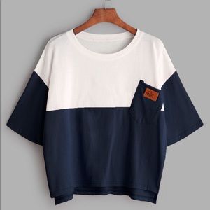 MBC Blue and White Block Color Shirt With Pocket
